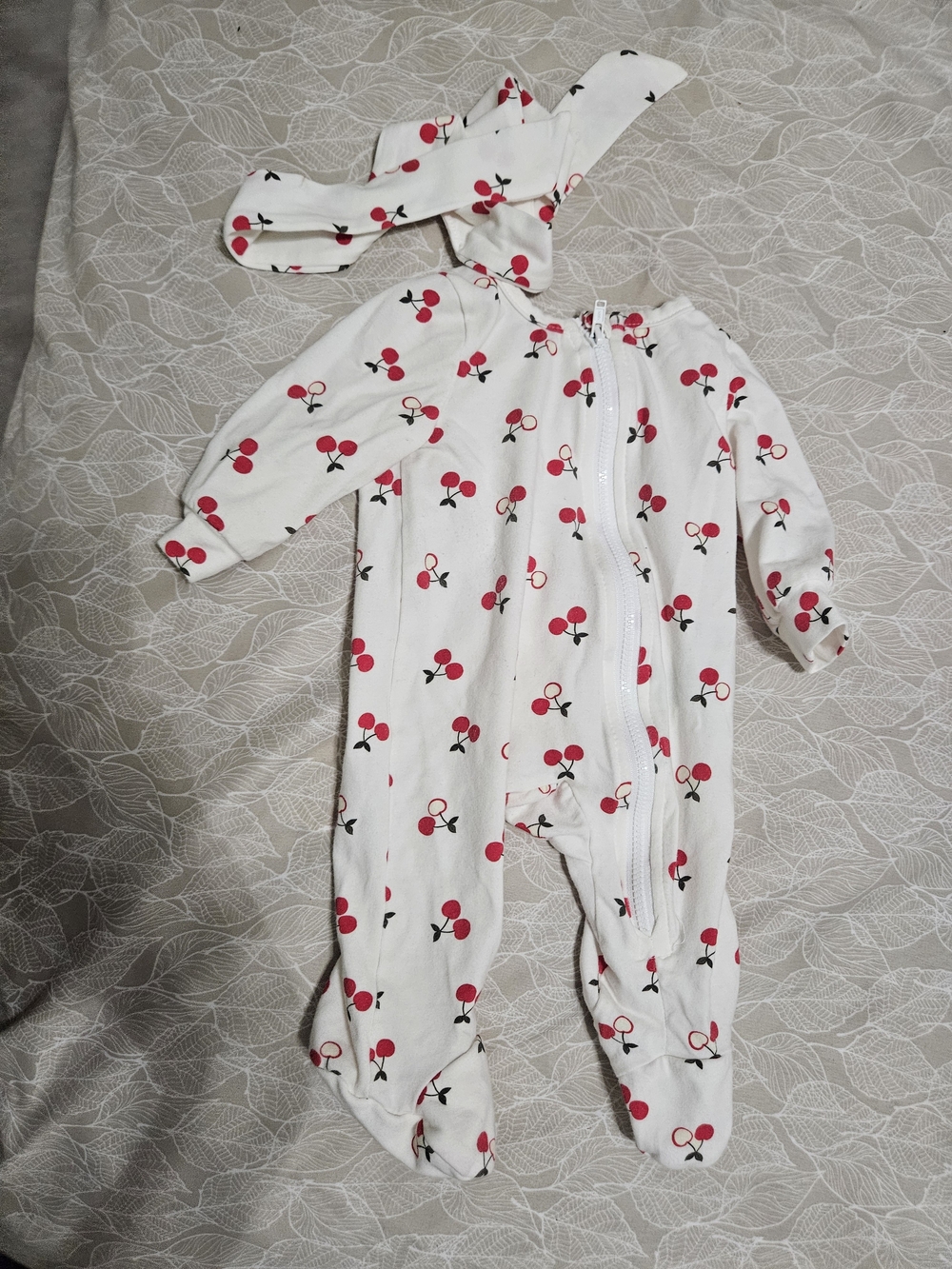 Baby One-Piece Footed Sleepsuit in Cherry Print - White/Red